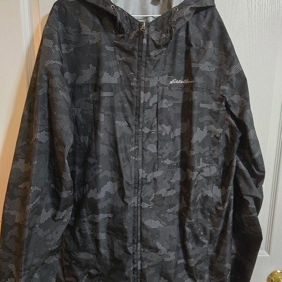 Eddie Bauer Other - Eddie Bauer Gray Camo Rain Jacket Full Zip Hooded Windbreaker New TXL /0034